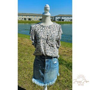 *** Leopard Ruffled Short Sleeve Top - Taupe - Ces Femme - SMALL